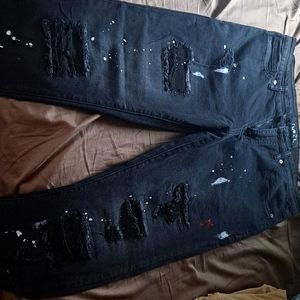 Black Paint Splatter Rip Repair Skinny Jeans